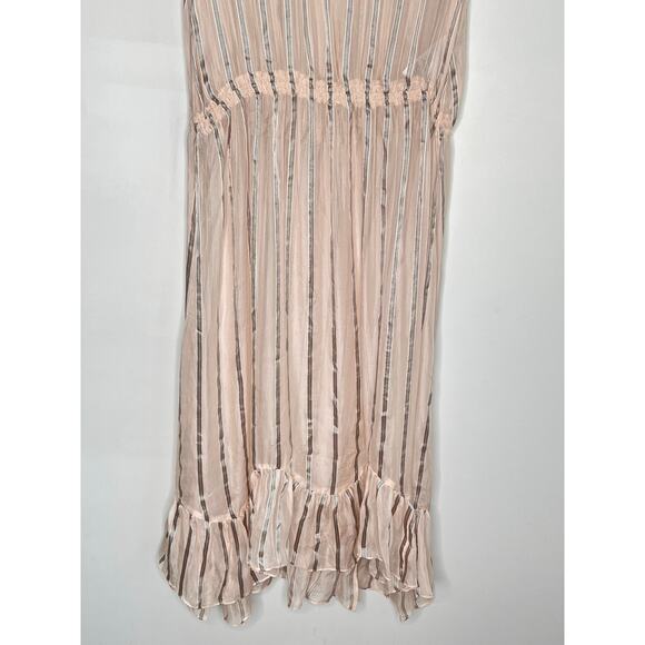 Sandro Cuba To Paris Maki Sheer Overlay Striped Silk Midi Dress Blush Women's 38 - Picture 13 of 13